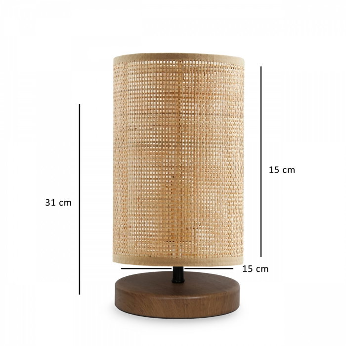 Opviq AYD-3675 Lámpara de mesa de madera y ratán de bambú color crema